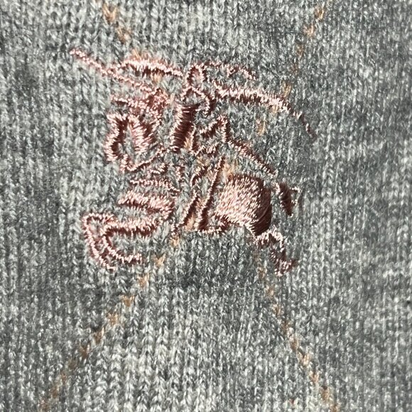 BURBERRY LONDON 100% CASHMERE GRAY ARGYLE SHORT SLEEVE POPOVER SWEATER - EUC - L - Picture 2 of 11